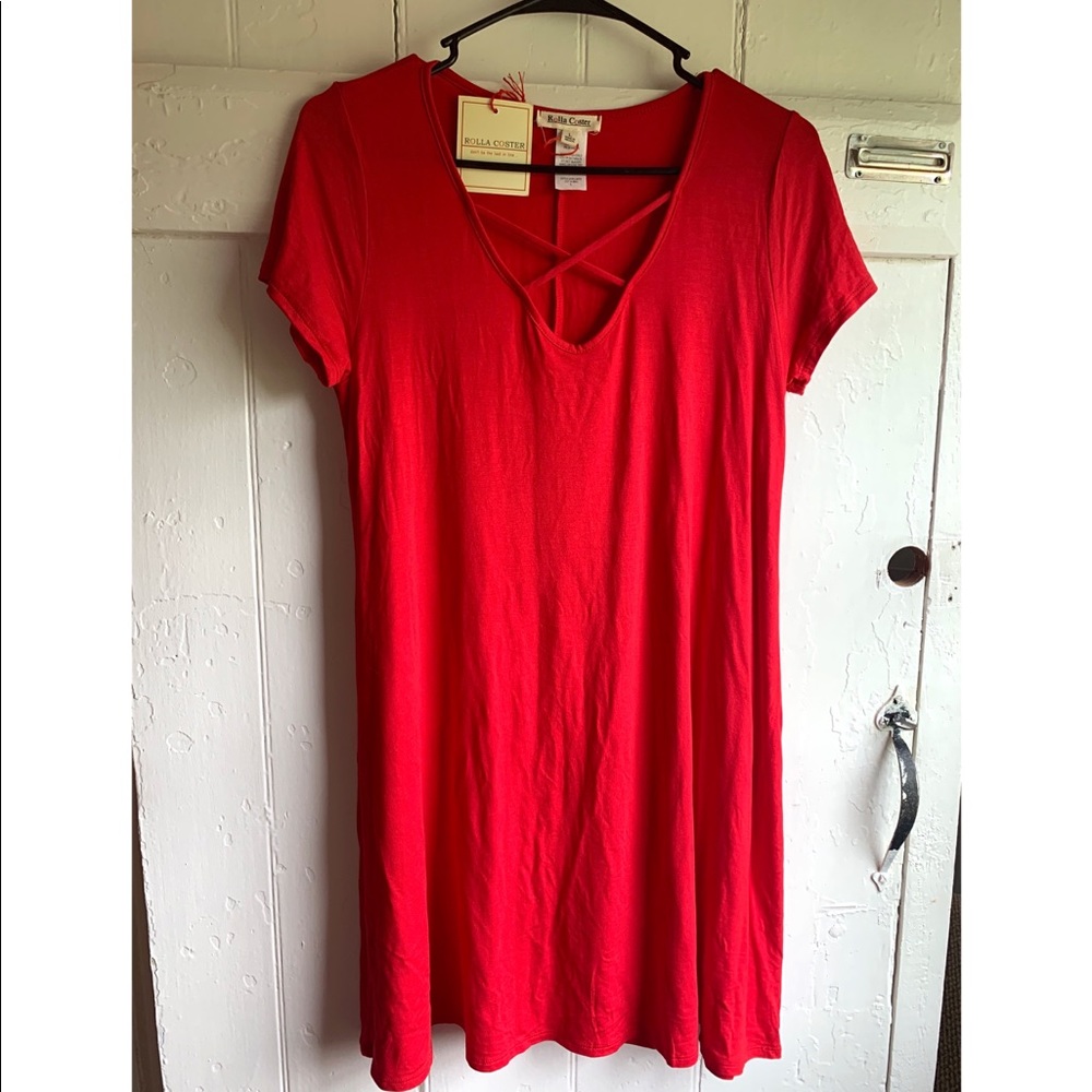 Rolla Coster Red Skater Dress W/ Criss Cross Front